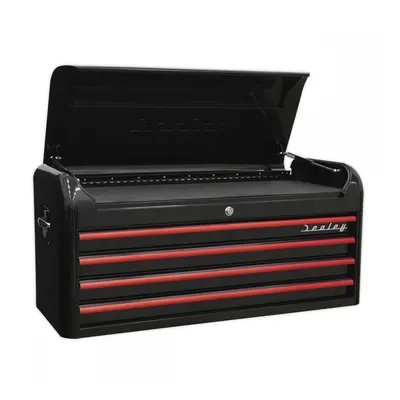 Sealey AP41104BR Topchest 4 Drawer Wide Retro Style - Black With Red Anodised Drawer Pulls