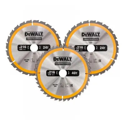 Dewalt DT1962-QZ Dt1962 Construction Circular Saw Blade 3 Pack 216 X 30Mm 2 X 24T 1 X 40T