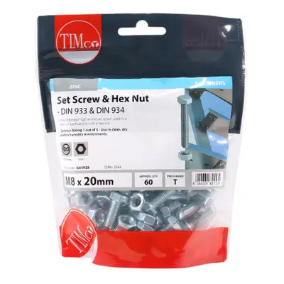 Timco 820SNZB Set Screws & Hex Nuts - Grade 8.8 - Zinc M8 X 20 TIMbag 60