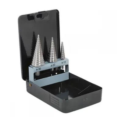 Sealey AK4746 Hss 4341 Step Drill Bit Set 3Pc Double Flute