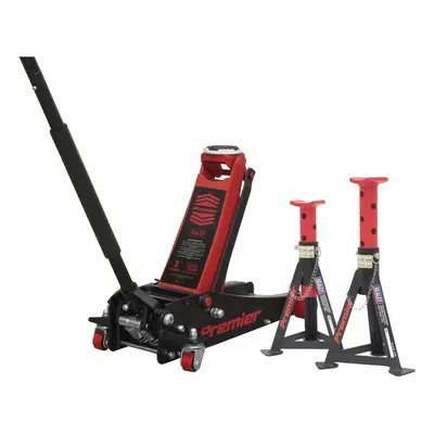 Sealey 3040ARCOMBO Trolley Jack 3T & Axle Stands (Pair) 3T Per Stand Combo