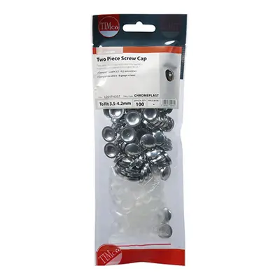 Timco CHROMEPLAST Two Piece Screw Caps - Chrome To Fit 3.5 To 4.2 Screw TIMpac 100