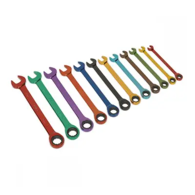 Sealey S01075 Ratchet Combination Spanner Set 12Pc Multi-Coloured Metric