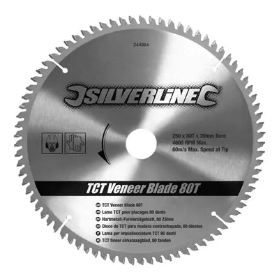 Silverline 244964 Tct Veneer Blade 80T 250 X 30 - 25 20 16Mm Rings Each 1