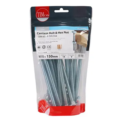 Timco 10150CBB Carriage Bolts & Hex Nuts - Zinc M10 X 150 TIMbag 14