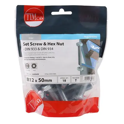 Timco 1250SNZB Set Screws & Hex Nuts - Grade 8.8 - Zinc M12 X 50 TIMbag 18