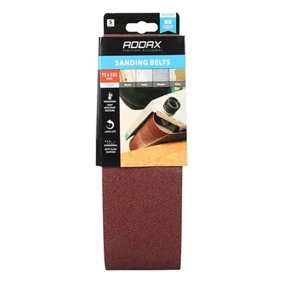 Timco 231841 Sanding Belts - 80 Grit - Red 75 X 533Mm Pack 5