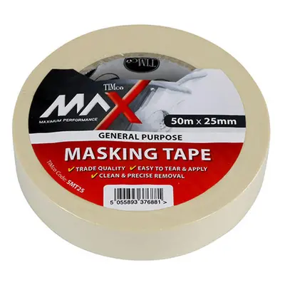 Timco SMT25 Masking Tape - Cream 50M X 25Mm Roll 1