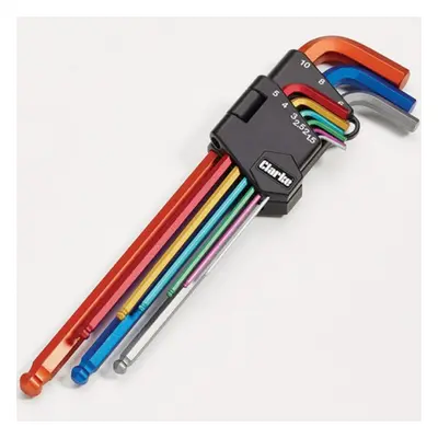 Clarke 1700750 Pro344 9 Piece Colour Coded Extra-Long Ball End Metric Hex Key Set