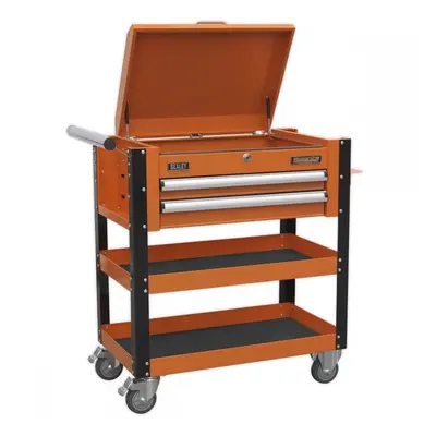 Sealey AP760MO Heavy-Duty Mobile Tool & Parts Trolley 2 Drawers & Lockable Top - Orange