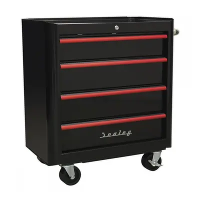 Sealey AP28204BR Rollcab 4 Drawer Retro Style- Black With Red Anodised Drawer Pulls