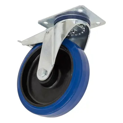 Sealey SCW3200SPLEM Heavy-Duty Blue Elastic Rubber Castor Wheel Swivel With Total Lock Ø200Mm - 