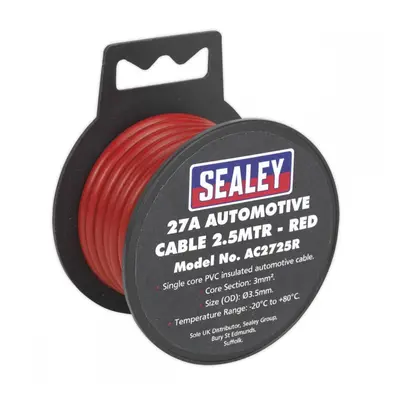 Sealey AC2725R Automotive Cable Thick Wall 27A 2.5M Red