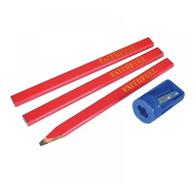 Faithfull Carpentersft Pencils Red (Pack 3 + Sharpener)