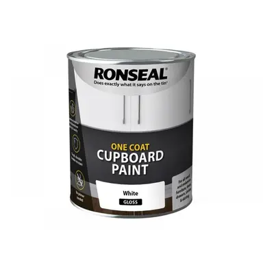 Ronseal 37498 One Coat Cupboard Paint White Gloss 750Ml