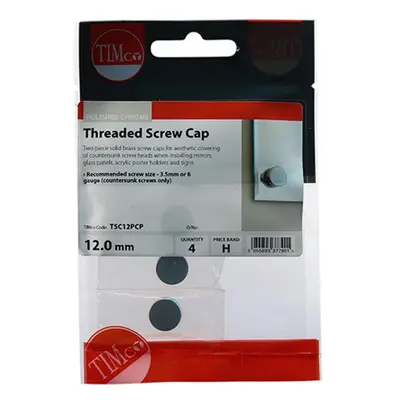 Timco TSC12PCP Threaded Screw Caps - Solid Brass - Polished Chrome 12Mm TIMpac 4