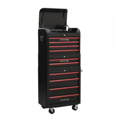 Sealey AP28COMBO2BR Retro Style Topchest Mid-Box & Rollcab Combination 10 Drawer - Black With Re