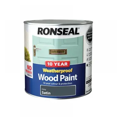 Ronseal 38796 10 Year Weatherproof Wood Paint Grey Satin 2.5 Litre