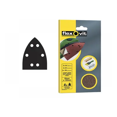 Flexovit 63642526407 Detail Hook & Loop Sanding Sheets 95X145Mm Coarse 60Grit (Pack 6)