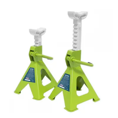 Sealey VS2002HV Axle Stands (Pair) 2 Tonne Capacity Per Stand Ratchet Type - Hi-Vis Green