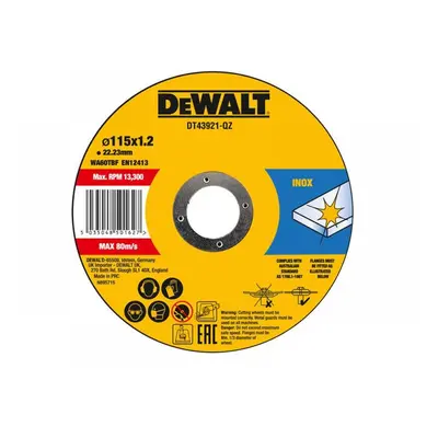 Dewalt DT43921-QZ Dt43921 Metal Cut Off Disc 115 X 1.2 X 22.23Mm (Pack 10)