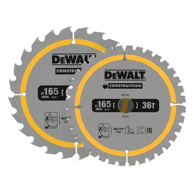 Dewalt DT90270-QZ Dt90270 Construction Circular Saw Blade 2 Pack 165 X 20Mm X 24T/36T