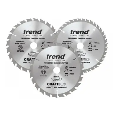 Trend CSB/165/3PK/C Craftpro Cordless Saw Blade 165 X 20Mm X 24T/40T (Pack 3)