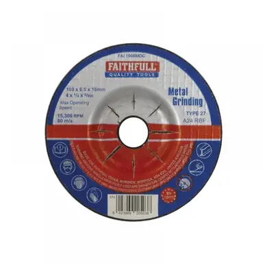 Faithfull Depressed Centre Metal Grinding Disc 100 X 6.5 X 16Mm