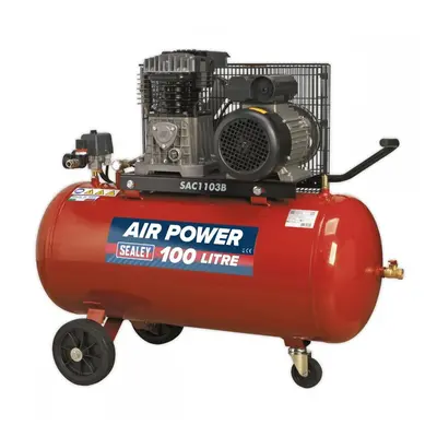 Sealey SAC1103B Air Compressor 100L Belt Drive 3Hp With Cast Cylinders & Wheels