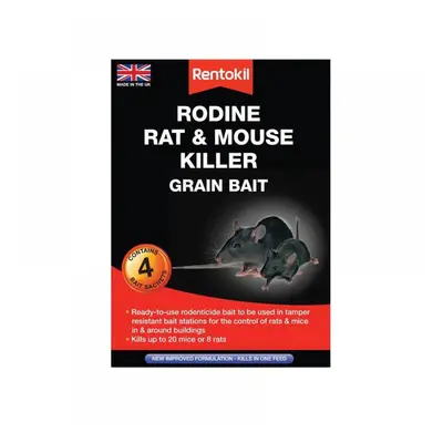 Rentokil PSMR12 Rodine Rat & Mouse Killer Grain Bait (Sachets 4)