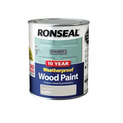 Ronseal 38791 10 Year Weatherproof Wood Paint Grey Stone Satin 750Ml