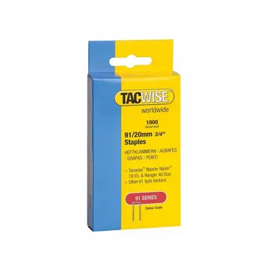 Tacwise 0284 91 Narrow Crown Staples 20Mm - Electric Tackers (Pack 1000)