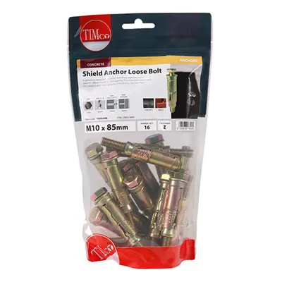 Timco 1025LSHB Shield Anchor Loose Bolts - Yellow M10:25L (M10 X 85) TIMbag 16