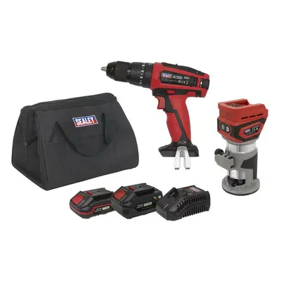 Sealey CP20VCOMBO12 2 X 20V Sv20 Series Cordless Router & Combi Drill Kit - 2 Batteries