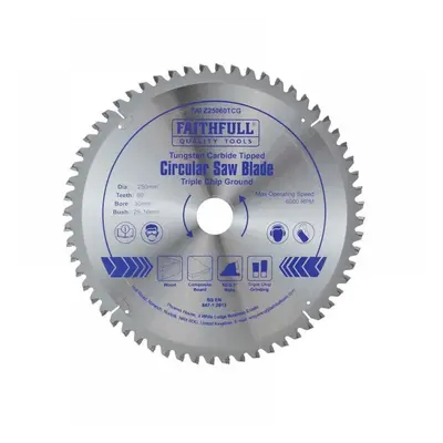 Faithfull FAIZ25060TCG Tct Circular Saw Blade Triple Chip Ground 250 X 30Mm X 60T Neg