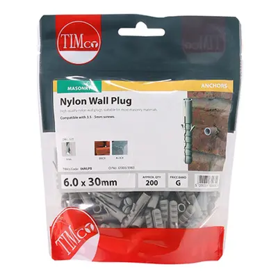 Timco 06NLPB Nylon Plugs 6.0 X 30 TIMbag 200