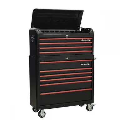 Sealey AP41COMBOBR Retro Style Wide Topchest & Rollcab Combination 10 Drawer-Black With Red Anod