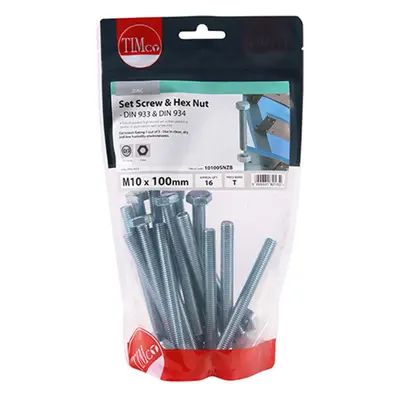 Timco 10100SNZB Set Screws & Hex Nuts - Grade 8.8 - Zinc M10 X 100 TIMbag 16