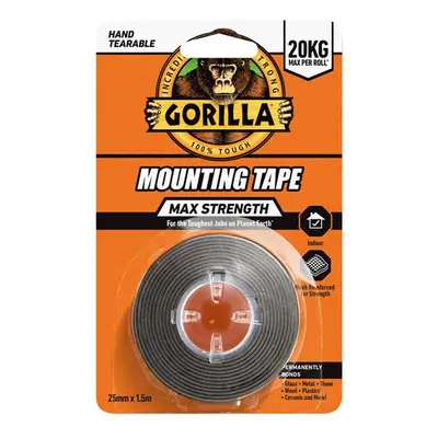 Gorilla Glue 114791 Max Strength Indoor Mounting Tape 25Mm X 1.5M Black