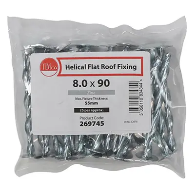 Timco 269745 Helical Flat Roof Fixing - Zinc 8.0 X 90 Bag 25