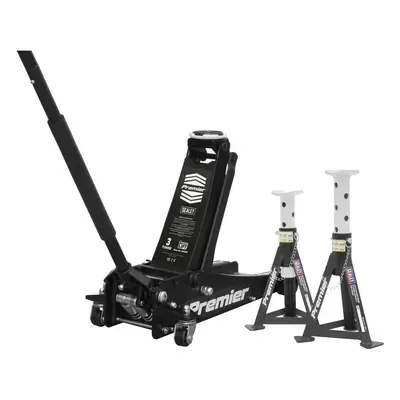 Sealey 3040ABCOMBO Trolley Jack 3T & Axle Stands (Pair) 3T Per Stand Combo