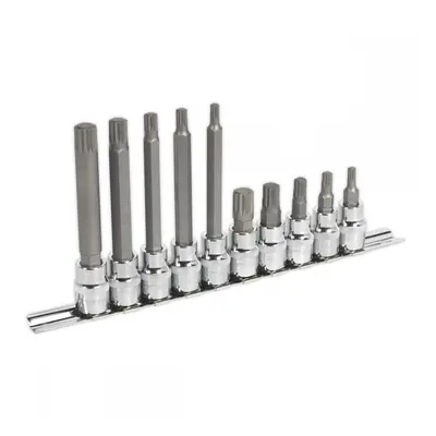 Sealey AK6216 Spline Socket Bit Set 10Pc 3/8inSq Drive