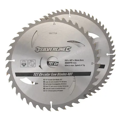 Silverline 991704 Tct Circular Saw Blades 40 60T 2Pk 250 X 30 - 25 20 16Mm Rings Each 2