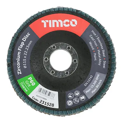 Timco 231528 Flap Disc - Zirconium - Type 29 Conical - P60 Grit 115 X 22.23 Pack 1