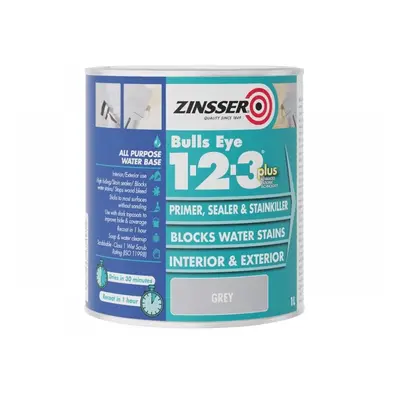 Zinsser ZN7190353D1 Bulls Eye® 1-2-3 Plus Primer Sealer & Stain Killer Grey 1 Litre