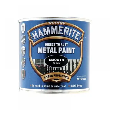 Hammerite 5084863 Direct To Rust Smooth Finish Metal Paint Black 250Ml