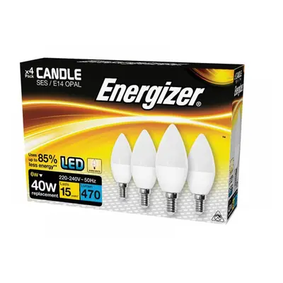 Energizer® S14330 Led Ses (E14) Opal Candle Non-Dimmable Bulb Warm White 470 Lm 5.2W (Pack 4)