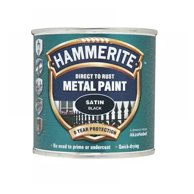 Hammerite 5084904 Direct To Rust Satin Finish Metal Paint Black 250Ml