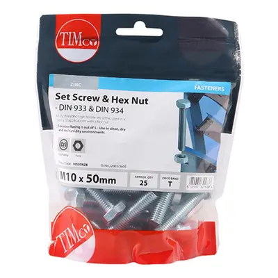 Timco 1050SNZB Set Screws & Hex Nuts - Grade 8.8 - Zinc M10 X 50 TIMbag 25