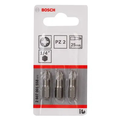 Bosch 2607001558 Extra Hard Pz2 Screwdriver Bits 25Mm (Pack Of 3)